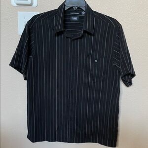 Haggar Black Pinstripe Men's Short Sleeve Button Up Shirt
